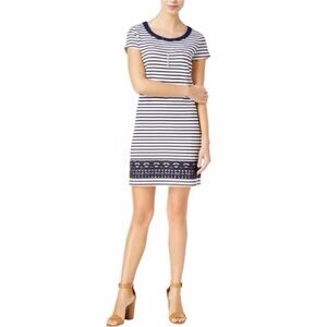 Maison Jules Striped Navy and White Mini Dress